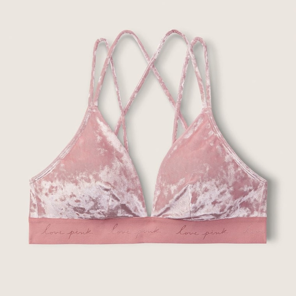 NWT PINK Velvet Triangle Bralette- Size L in pink